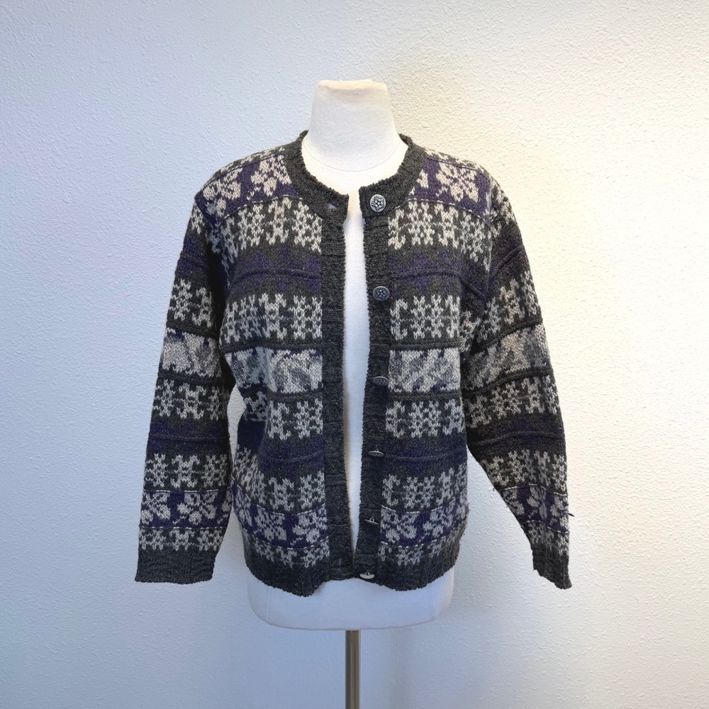 Vtg Apls Wool Blend Womens Cardigan Sweater Sz Small Fair Isle Nordic Ski